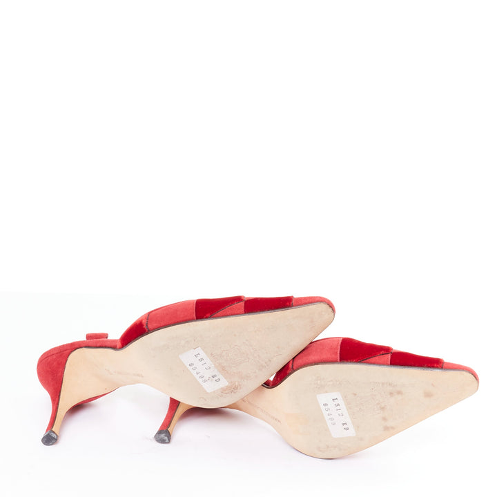 rare MANOLO BLAHNIK red suede harlequin check slingback pumps EU38