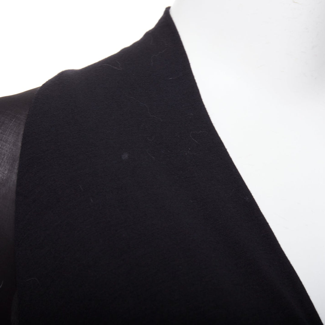 DONNA KARAN black jersey sheer mesh raglan drape plunge high low dress L