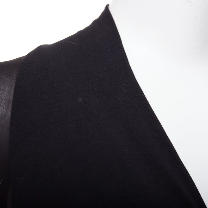 DONNA KARAN black jersey sheer mesh raglan drape plunge high low dress L