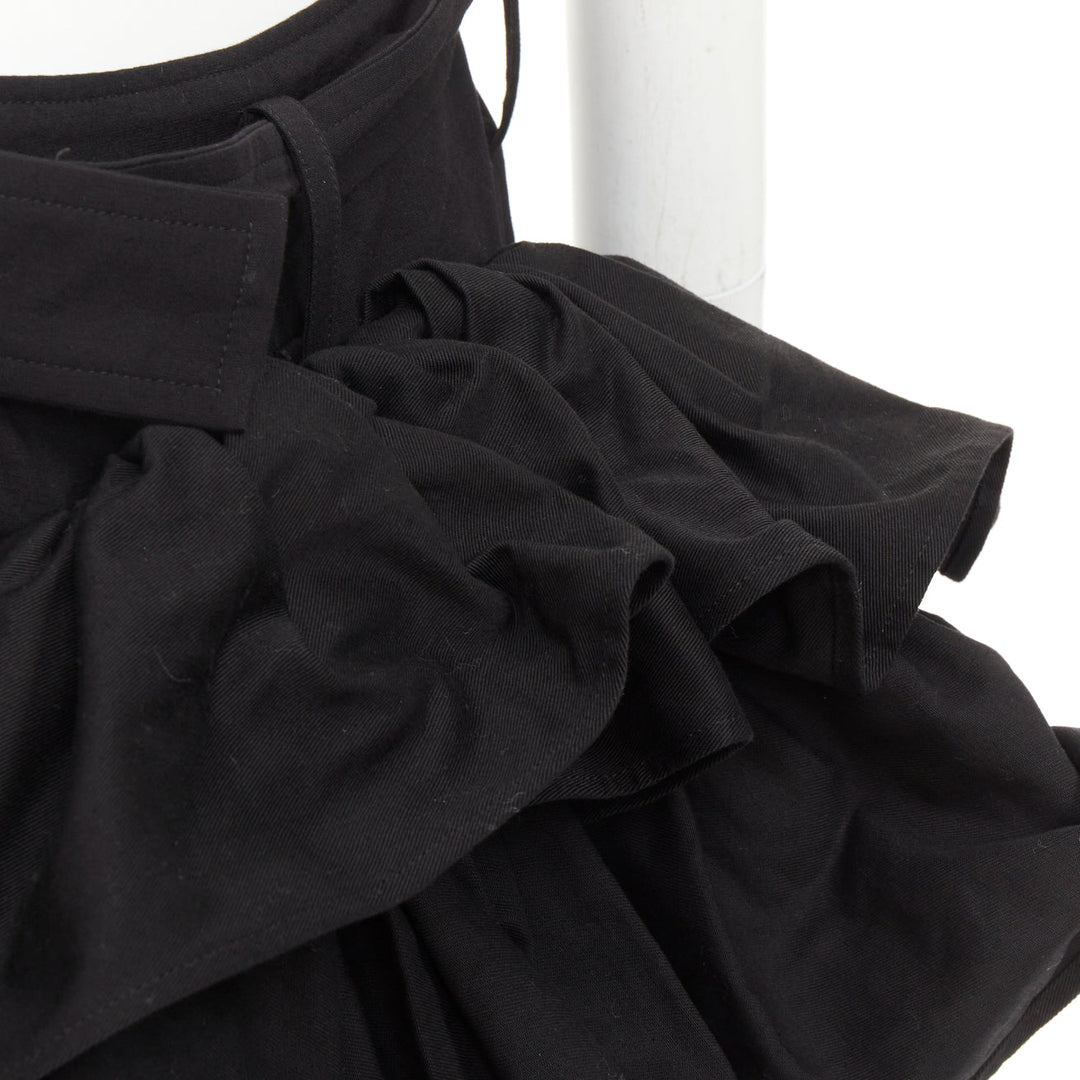 YOHJI YAMAMOTO black rayon blend ruffle applique avant garde mini skirt JP1 S