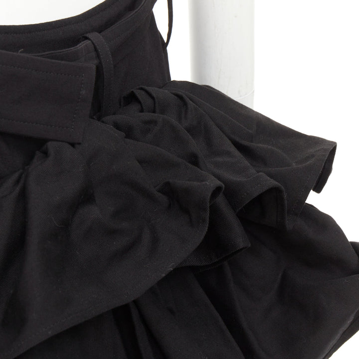YOHJI YAMAMOTO black rayon blend ruffle applique avant garde mini skirt JP1 S