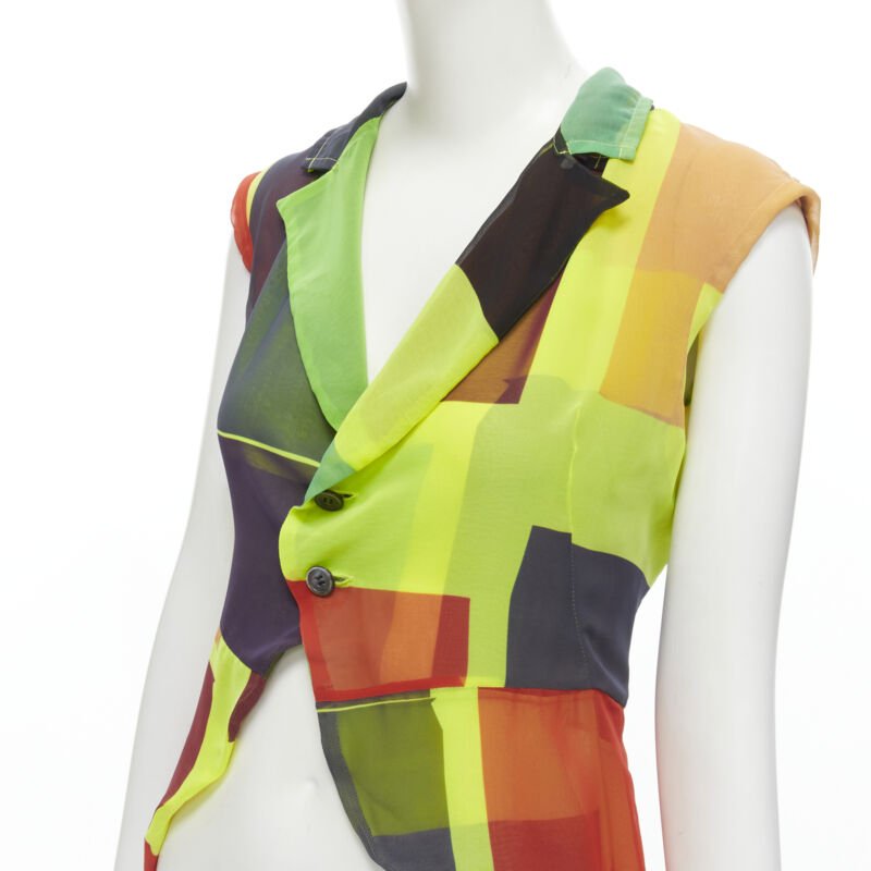 vintage Runway COMME DES GARCONS 1995 green pop colorblock layers cutaway vest S