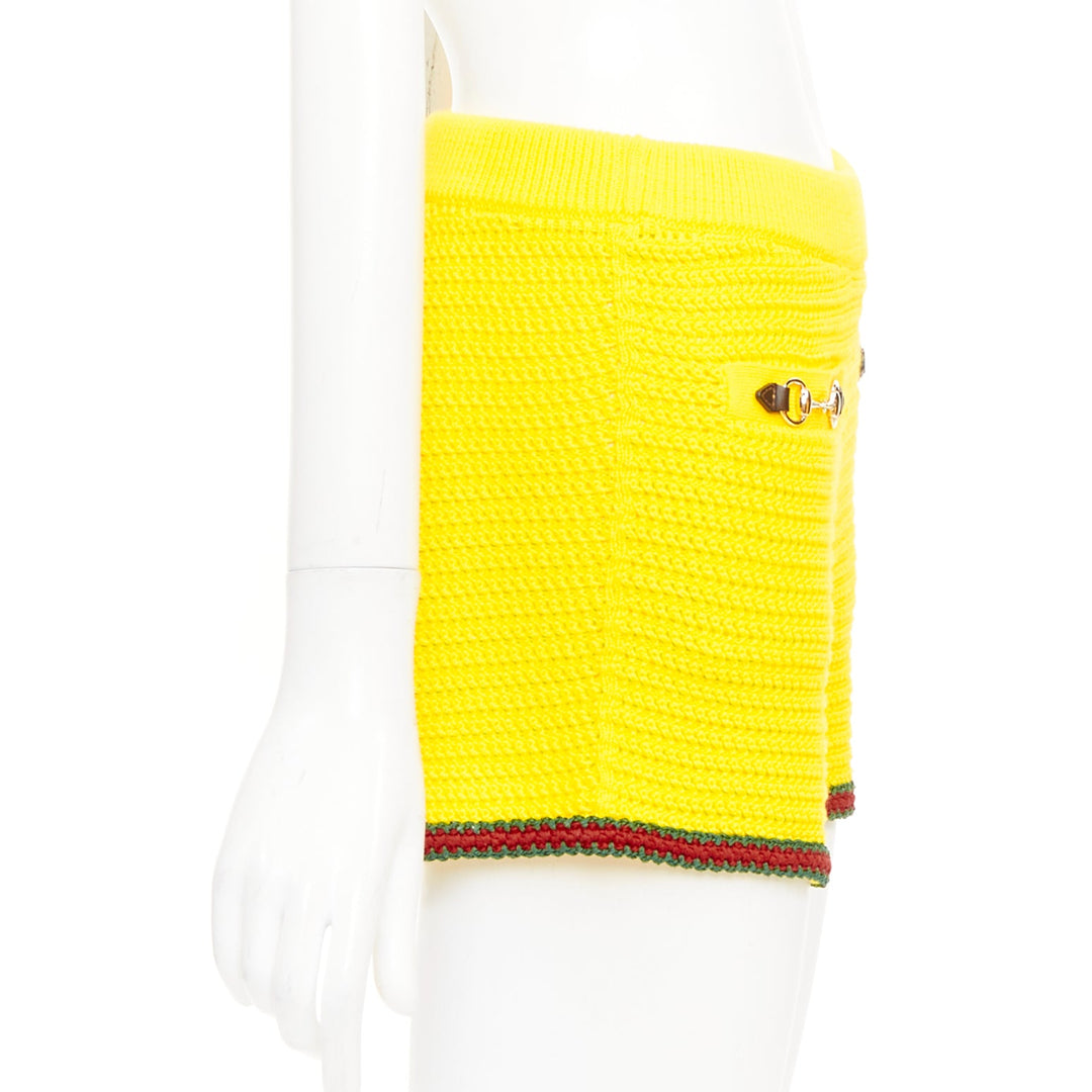 GUCCI 2024 Sabato yellow red green web horsebit cotton crochet knit shorts S
