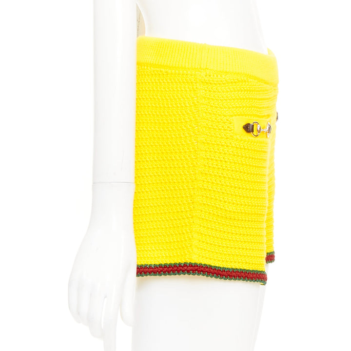 GUCCI 2024 Sabato yellow red green web horsebit cotton crochet knit shorts S