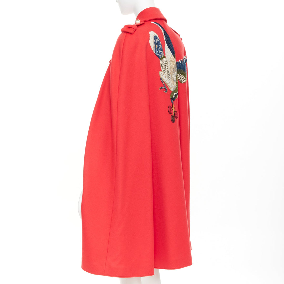 GUCCI 2016 Runwauy red wool birds flower embroidered  military cape coat IT38 XS