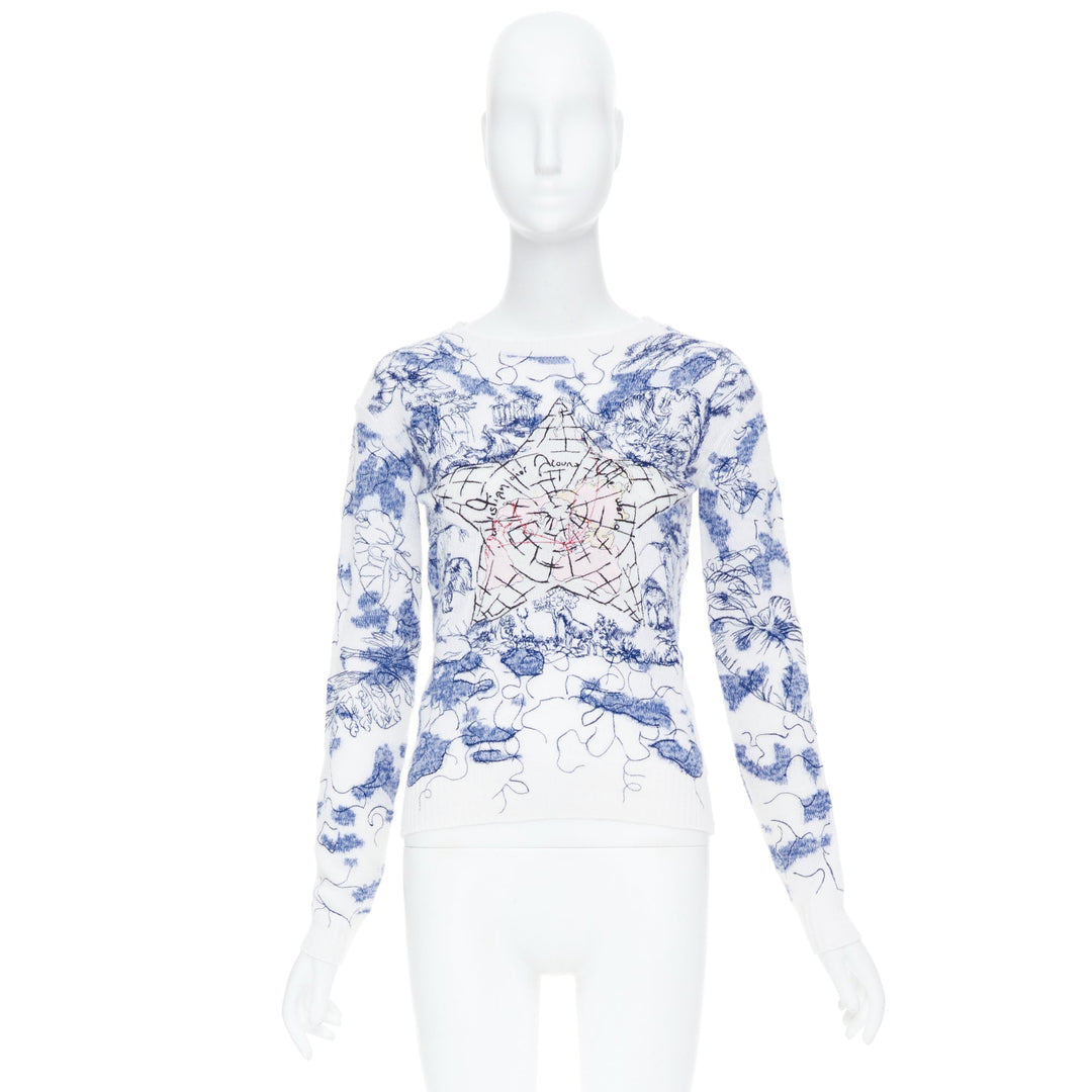 CHRISTIAN DIOR 2020 Around the World embroidered cashmere cotton sweater FR34 XS