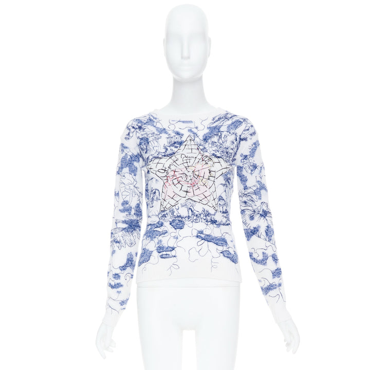 CHRISTIAN DIOR 2020 Around the World embroidered cashmere cotton sweater FR34 XS