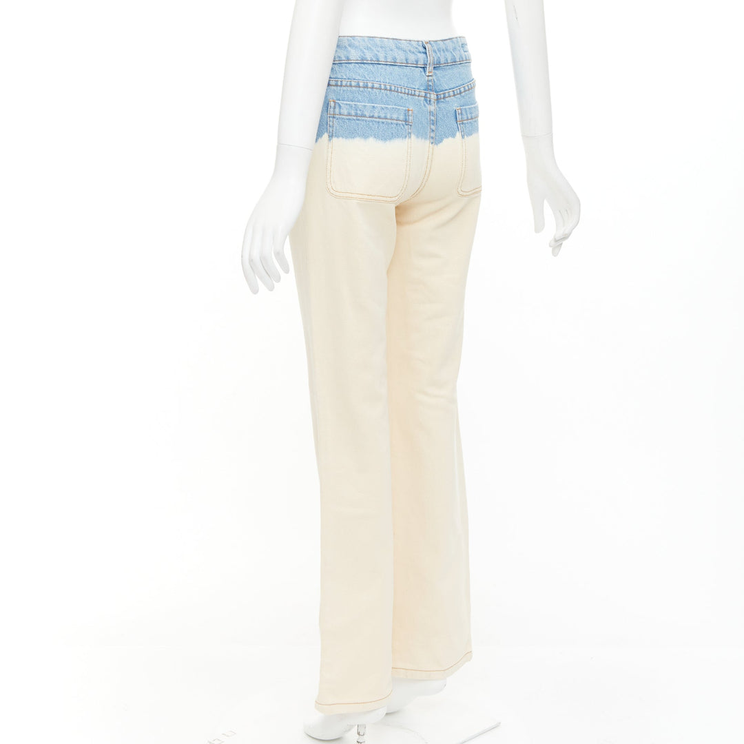 DRIES VAN NOTEN 2023 cream blue ombre dip dye mid waist wide jeans 27"2