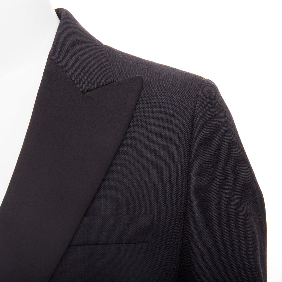 CHRISTIAN DIOR black wool mohair boxy peak collar tux jacket FR36