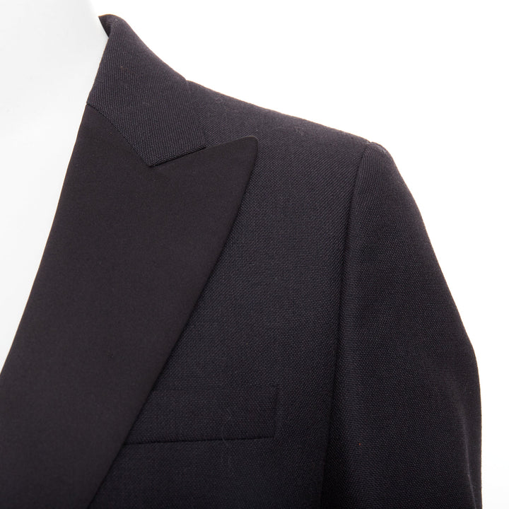 CHRISTIAN DIOR black wool mohair boxy peak collar tux jacket FR36