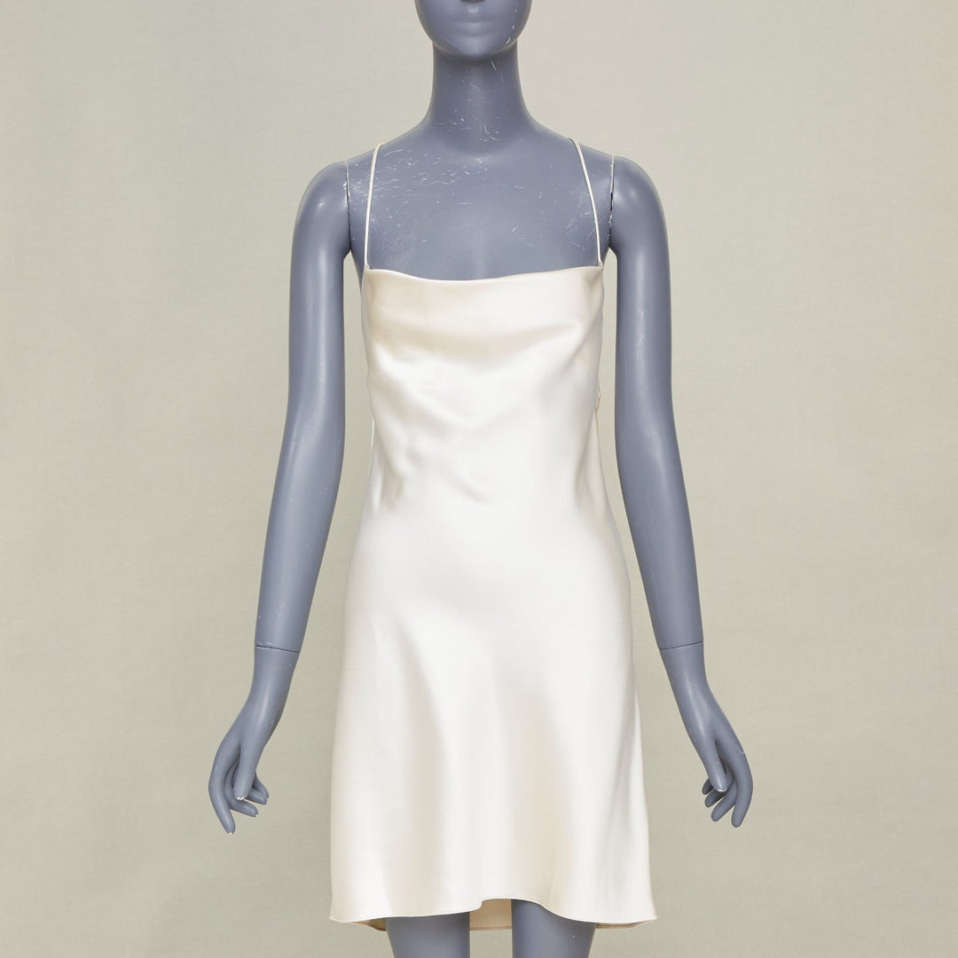 SAINT LAURENT 2022 Bridal ivory silk cowl neck open back mini slip dress FR42 XL