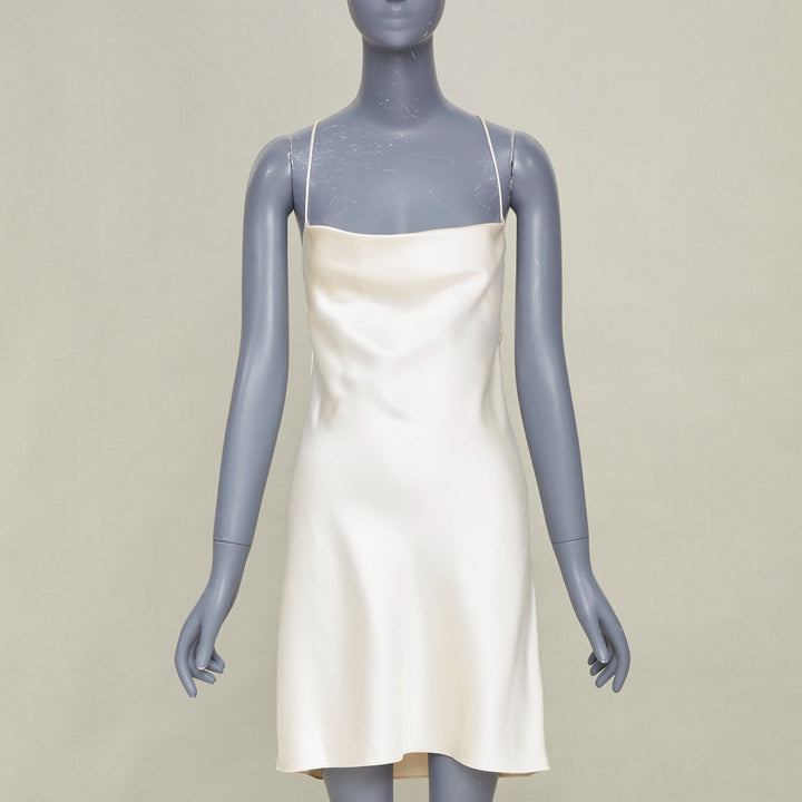 SAINT LAURENT 2022 Bridal ivory silk cowl neck open back mini slip dress FR40 L