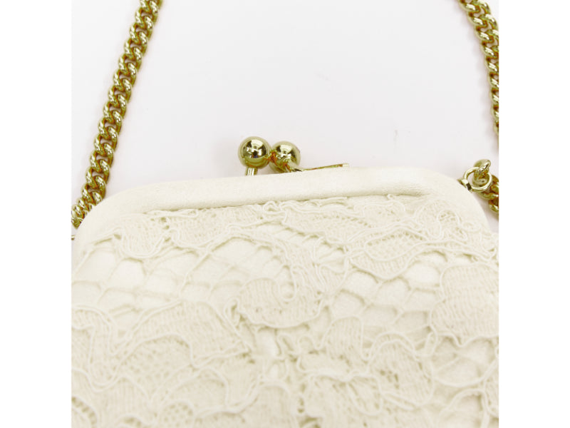 DOLCE GABBANA cream lace multicolour stone beaded kisslock chain micro bag