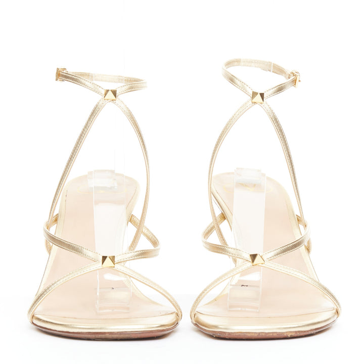 VALENTINO Rockstud gold leather studded simple strappy sandals EU39