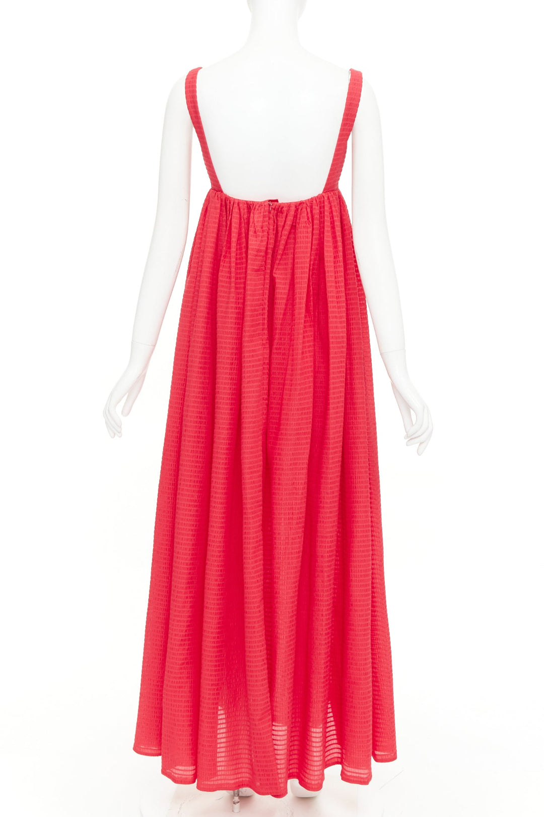 EMILIA WICKSTEAD Evelina red seersucker textured square neck maxi dress UK6 XS