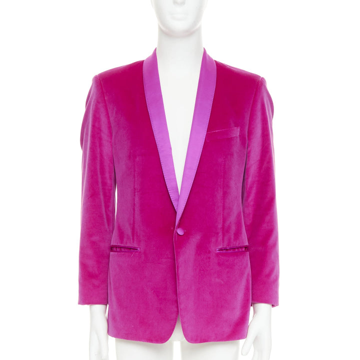 DOLCE GABBANA Gold pink velvet cotton silk blend tuxedo blazer IT52 XL