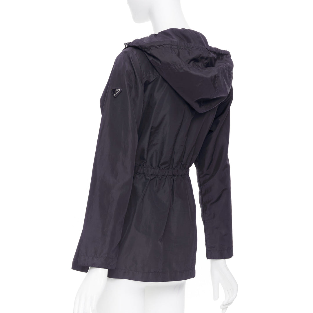 PRADA 2021 Re Nylon navy drawstring hooded zip up utility jacket IT40 S