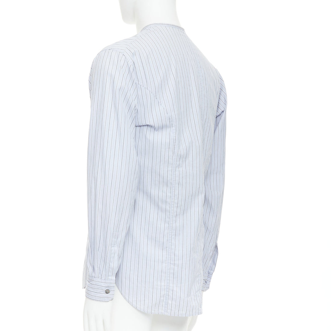YOHJI YAMAMOTO HOMME light blue grey striped collarless button up shirt JP2 M