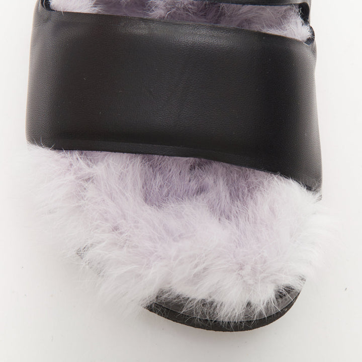 CELINE 2013 Phoebe Philo Runway black leather lilac shearling slide sandals EU37