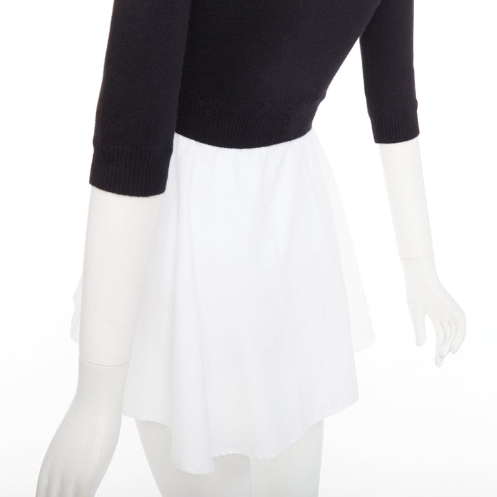 ALEXANDER MCQUEEN black wool cashmere sweater white cotton peplum top XXS