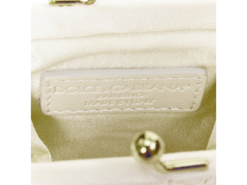 DOLCE GABBANA cream lace multicolour stone beaded kisslock chain micro bag