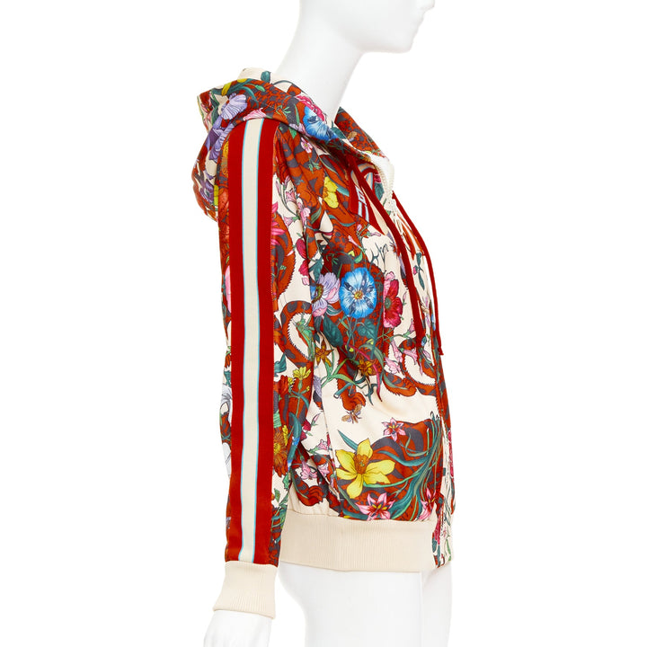 GUCCI 2018 Michele Bloom Nature Print red bow embroidery zip hoodie S