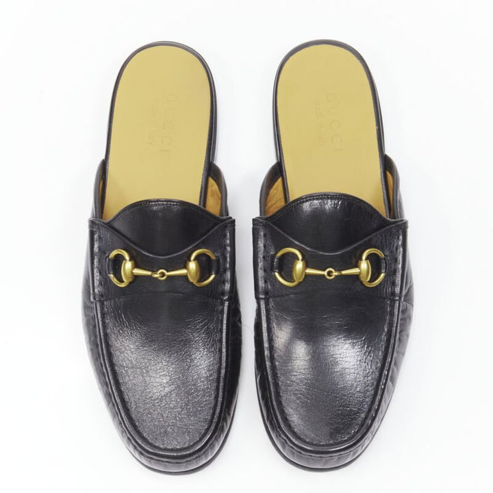 GUCCI Quentin Nero black leather gold Horsebit slip on loafer UK9 US10 EU43