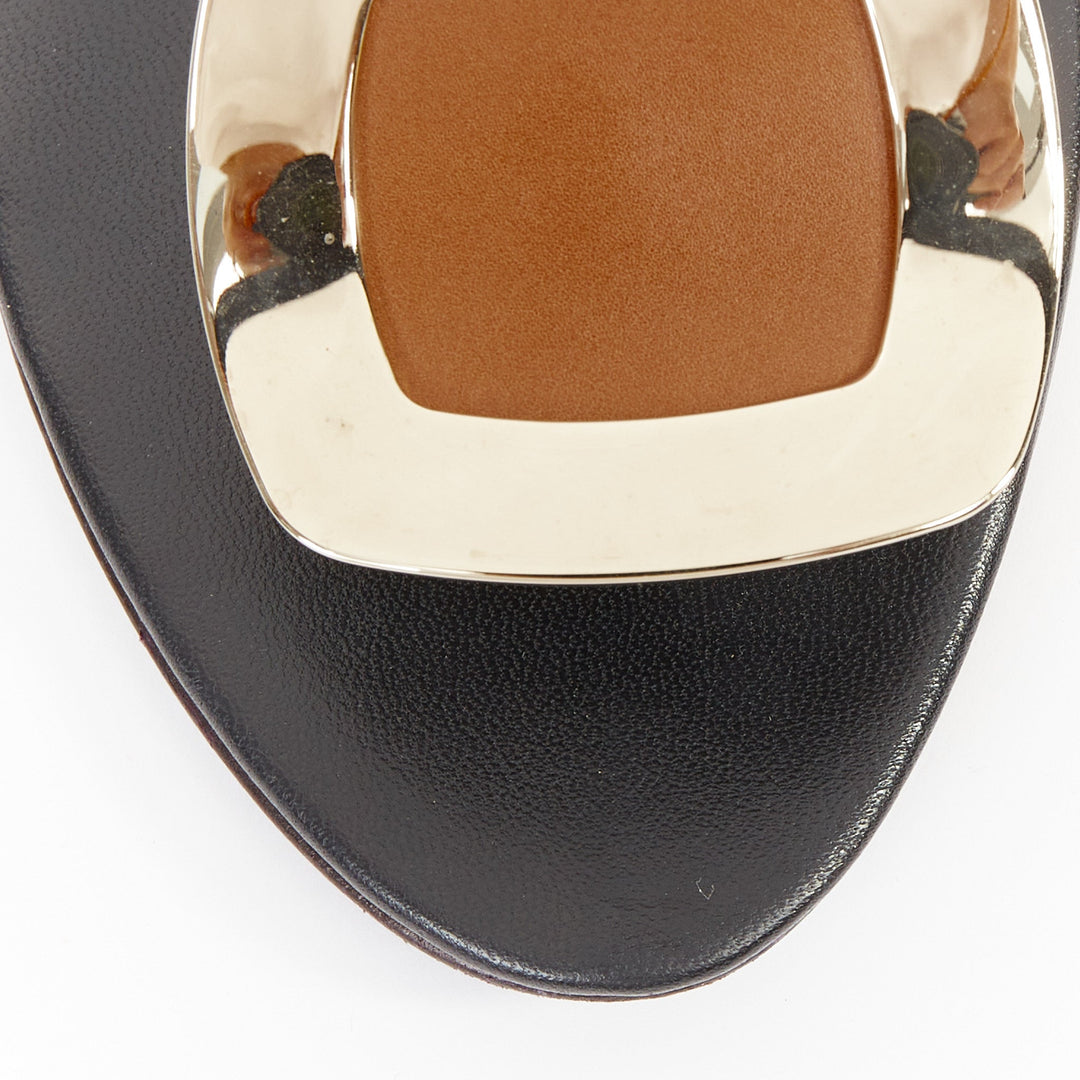 ROGER VIVIER Chips brown leather gold buckle tstrap comfort thong sandals EU37