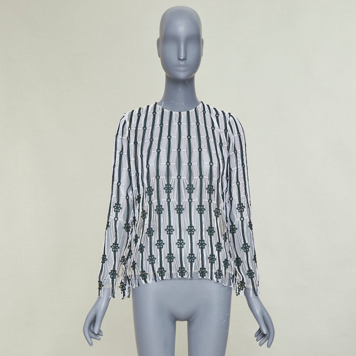 DIOR 2016 black white striped floral embroidered lace fringe blouse top FR36 S