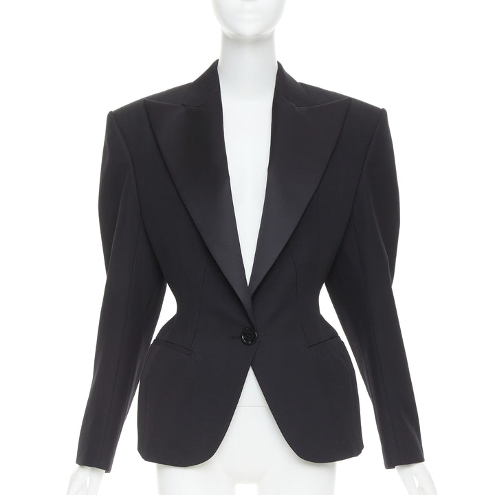 ALEXANDRE VAUTHIER SS2024 black Grain De Poudre wasp waist peak tuxedo jacket