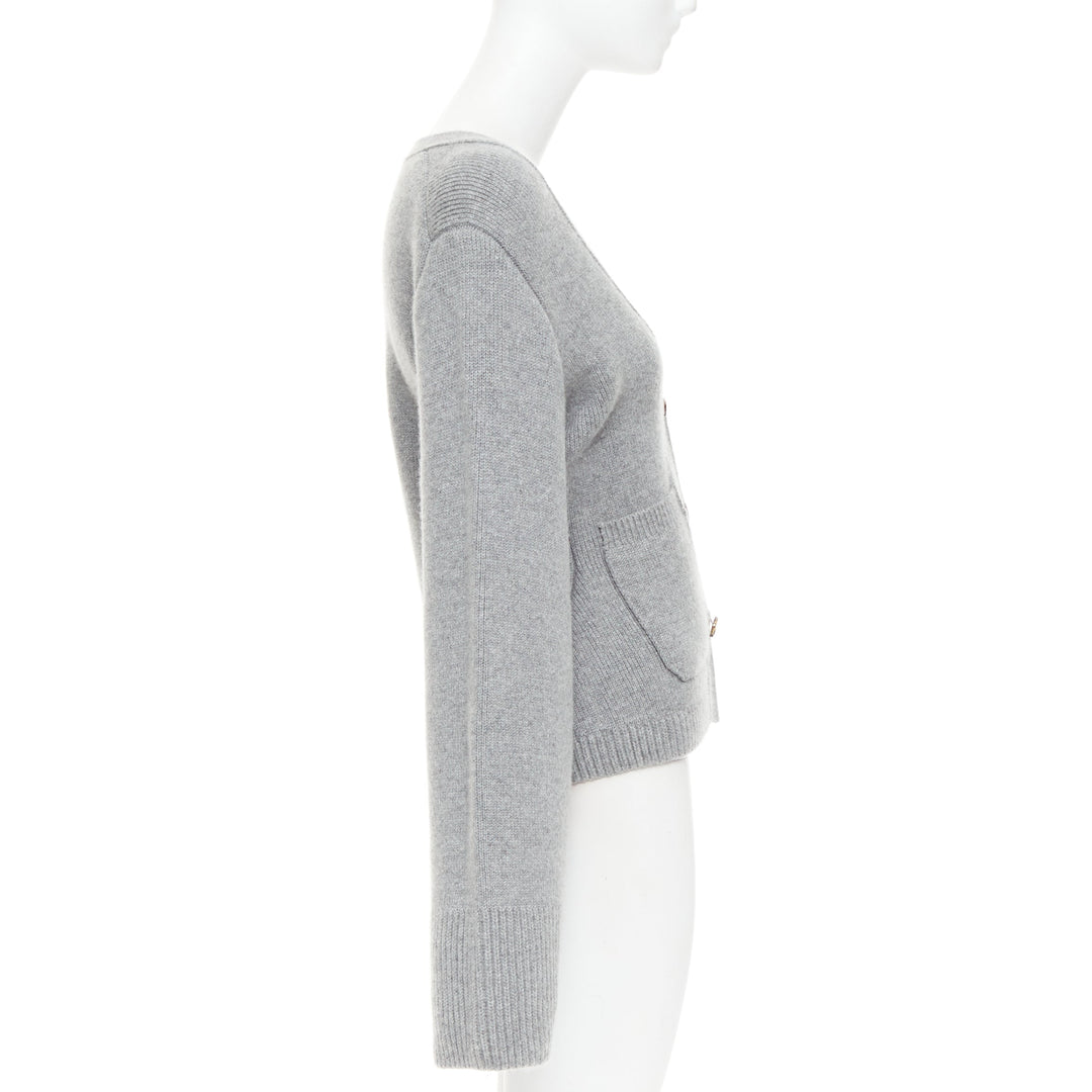 KHAITE The Scarlet grey cashmere blend geometric cuff V neck cardigan XS