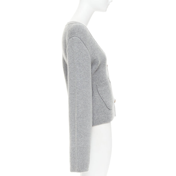 KHAITE The Scarlet grey cashmere blend geometric cuff V neck cardigan XS