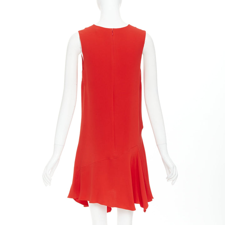 CHRISTIAN DIOR red silk blend round neck asymmetric handkerchief dress FR40 M