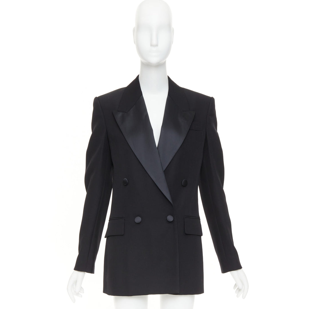 STELLA MCCARTNEY 2023 black wool satin double breasted tuxedo blazer IT38 XS