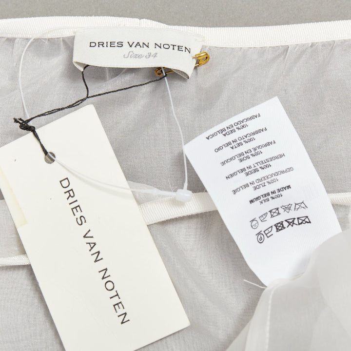 DRIES VAN NOTEN white 100% silk sheer high waisted knee skirt FR34 XS