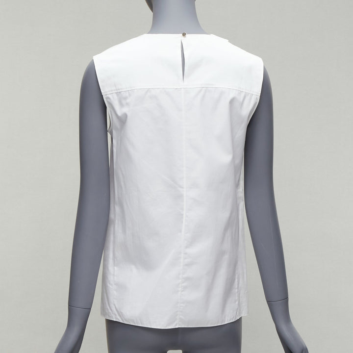 HERMES white round tromp loeil foldover collar panelled sleeveless shirt FR34 XS