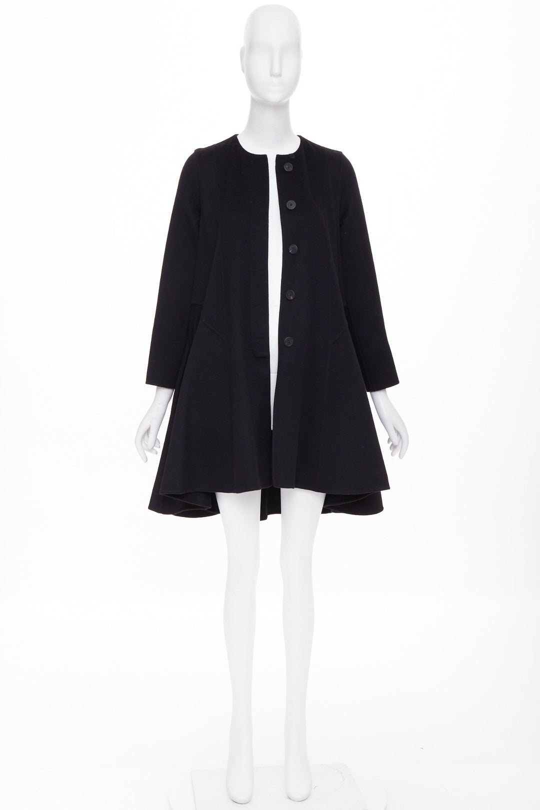 DIOR black  lightweight double faced 100% cashmere flared hem coat FR34 XS