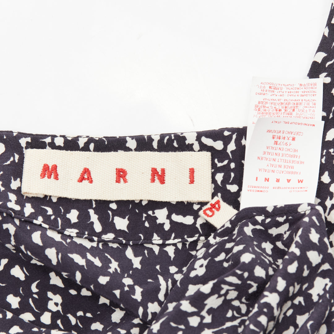 MARNI 100% silk black white speckle print asymmetric neck shirt dress IT40 S