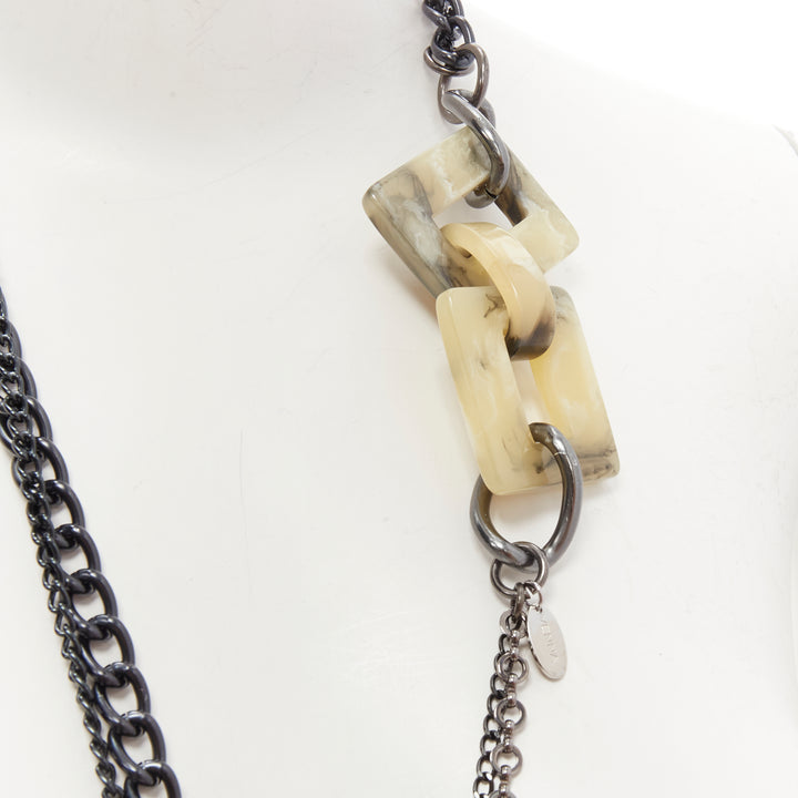 VENNA silver robot charm gunmetal chain acrylic squares long necklace
