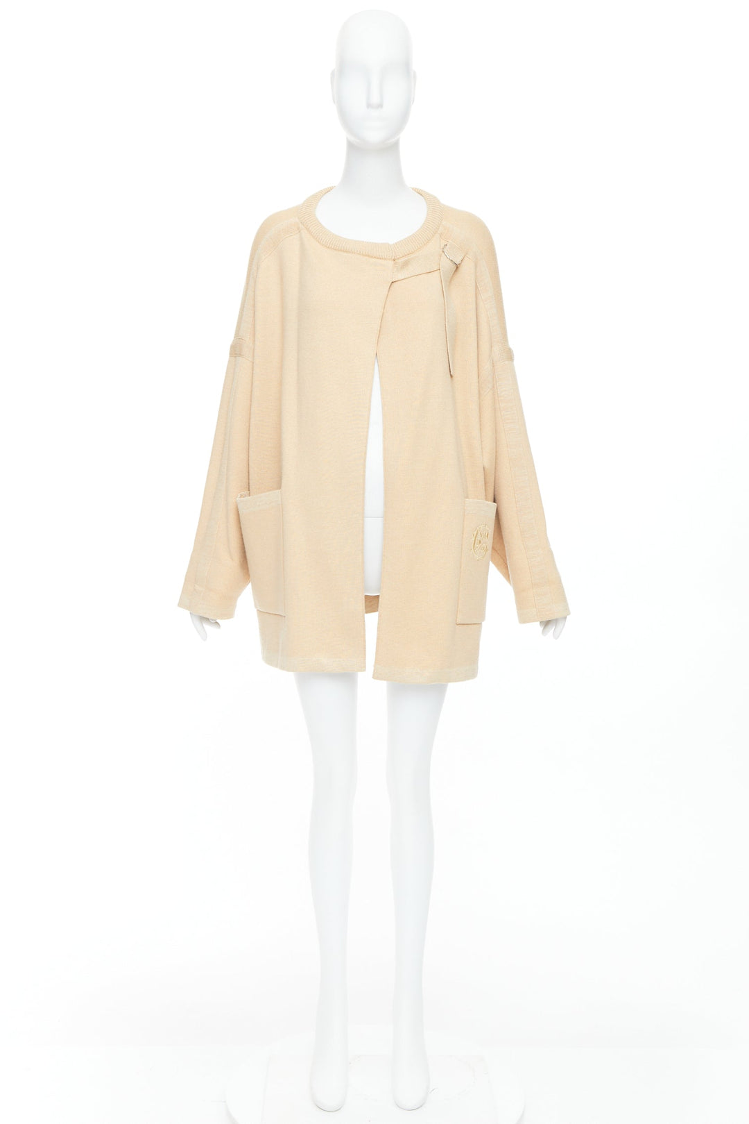 CHLOE barley brown wool blend embroidered C logo cardigan coat S