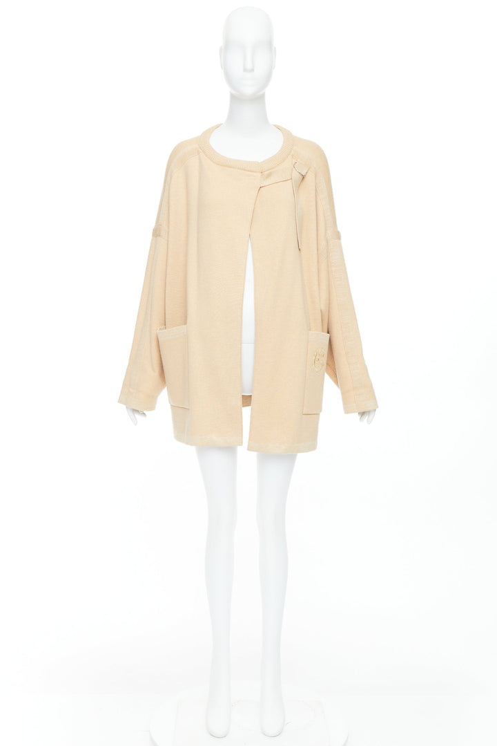 CHLOE barley brown wool blend embroidered C logo cardigan coat S