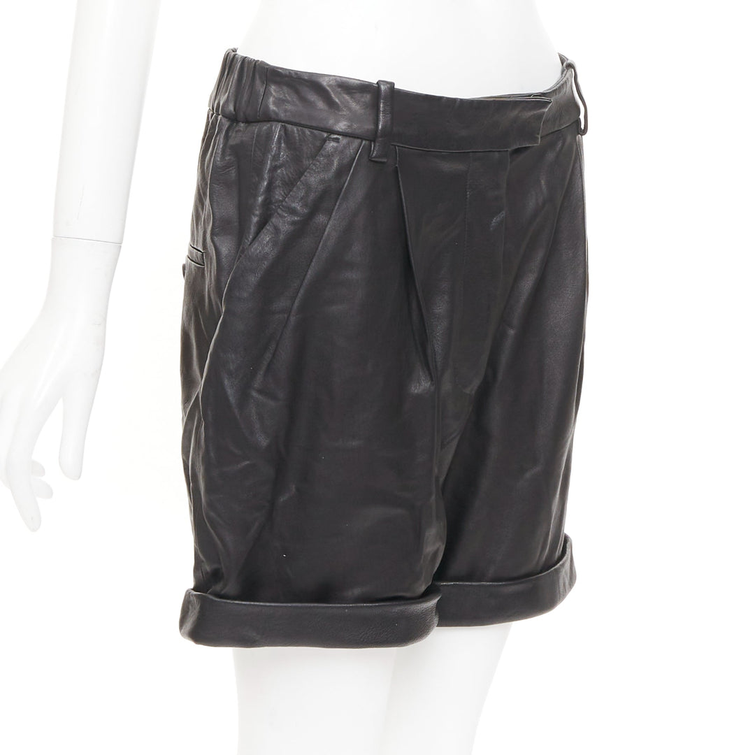 3.1 PHILLIP LIM black lambskin leather pleated front rolled cuffs bottom US0 XS