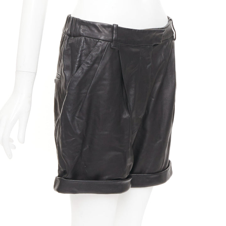 3.1 PHILLIP LIM black lambskin leather pleated front rolled cuffs bottom US0 XS