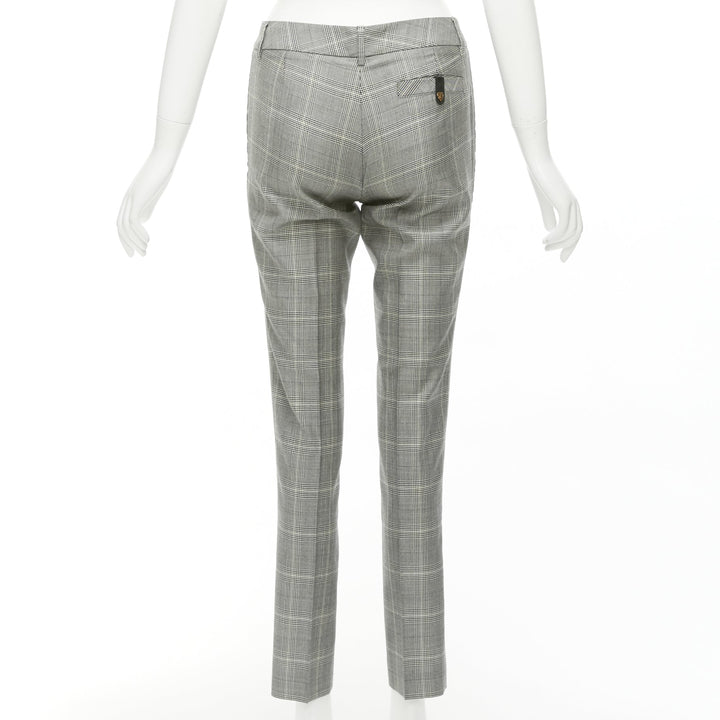 GUCCI grey houndstooth wool silk high waist gold logo back tapered pants IT38 XS