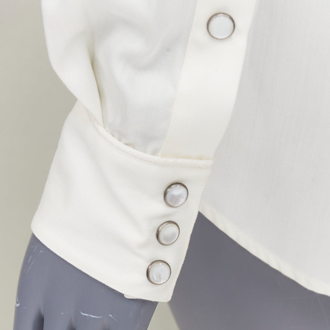 RALPH LAUREN PURPLE LABEL white cotton twill smile yoke western button shirt S