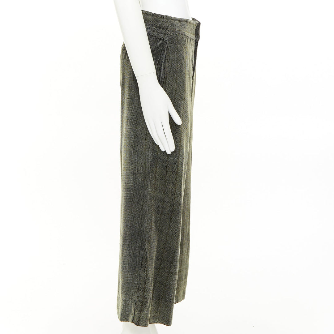 GIORGIO ARMANI green black rayon blend velvet  wide cropped pants IT46 S