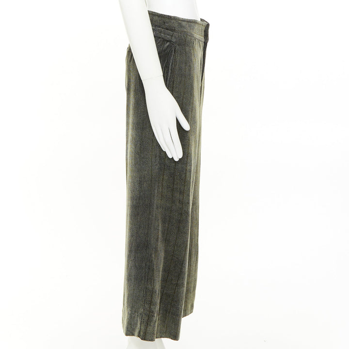 GIORGIO ARMANI green black rayon blend velvet  wide cropped pants IT46 S