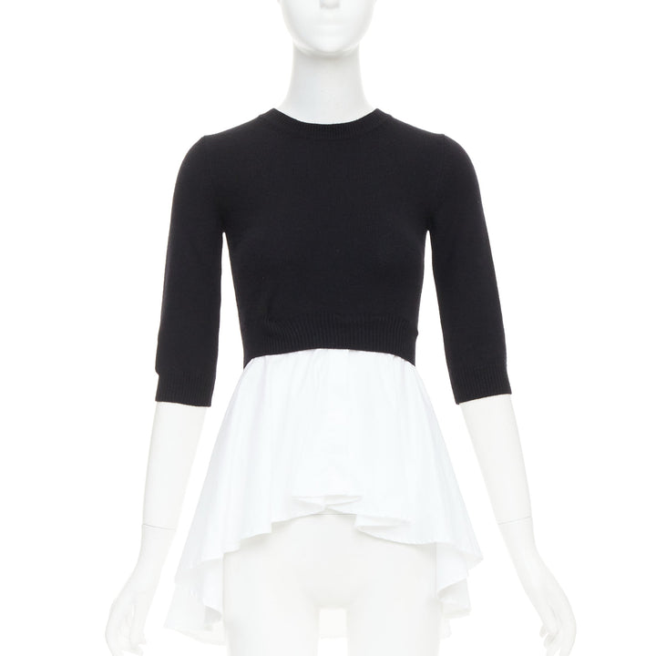ALEXANDER MCQUEEN black wool cashmere sweater white cotton peplum top XXS