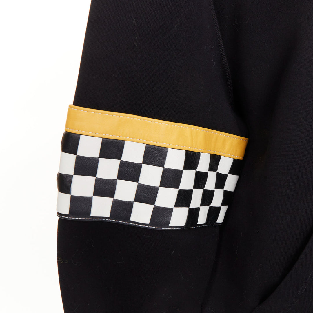 MIU MIU 2021 black yellow checkerboard woven leather sleeves Race Car hoodie S