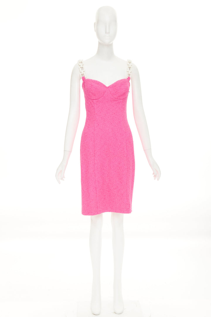 MOSCHINO Cheap and Chic Chunky Chain barbie pink boucle dress IT44 L